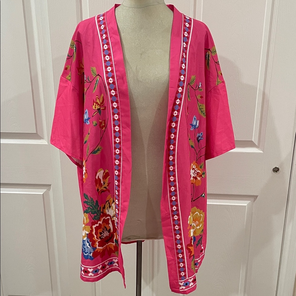 SHEIN Pink Floral Kimono Top and shorts